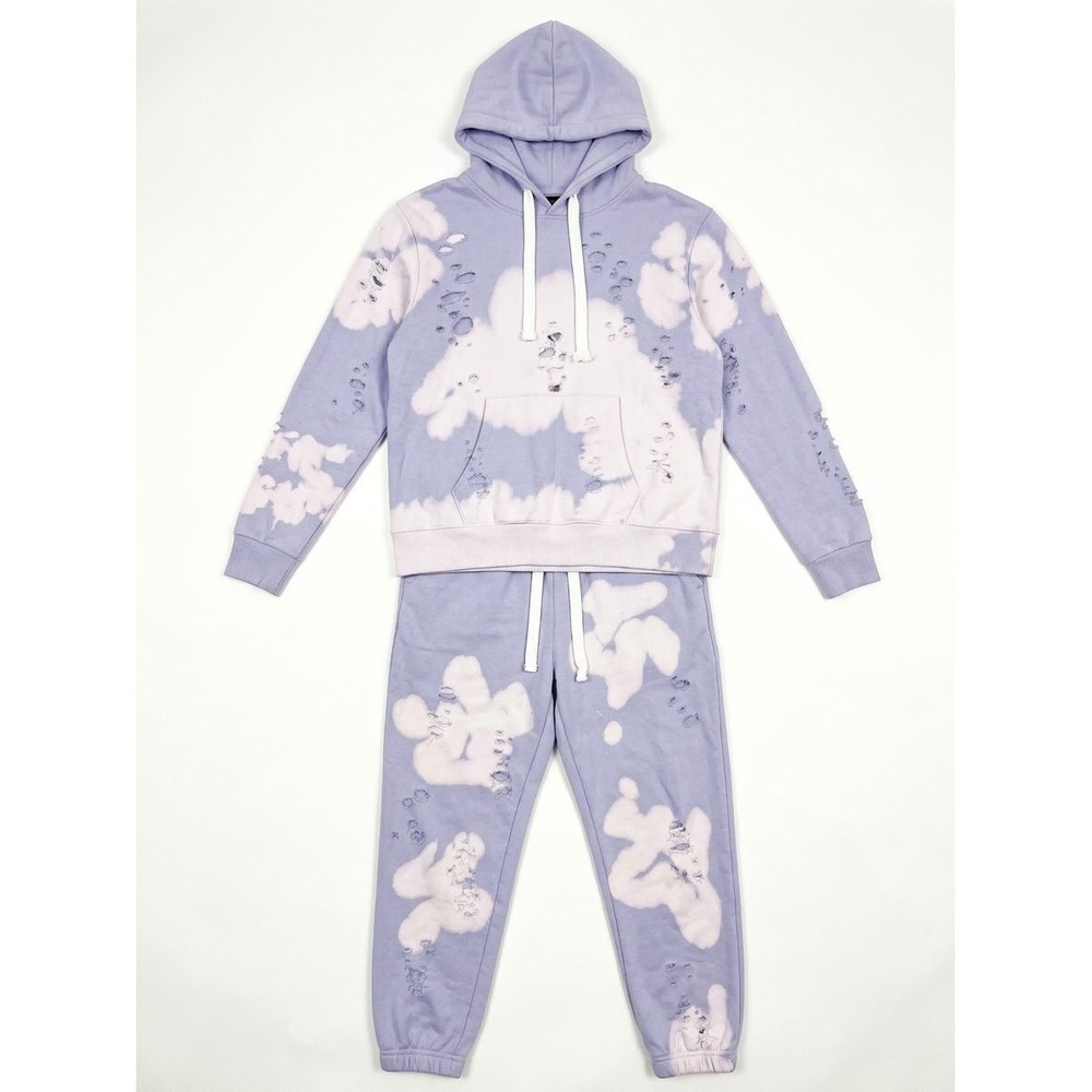 KatieJNYC Hoodie Jogger Set Kids 10-12 Lavender Excellent Distressed Cloud Print